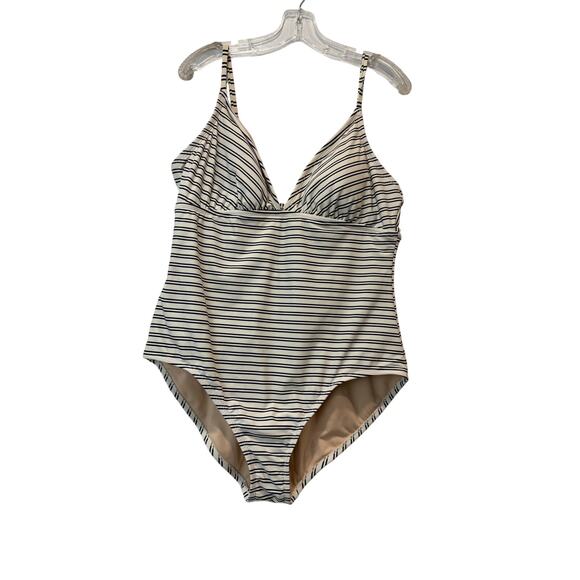 Kona Sol 2X White Black Striped One Piece Bathing Suit Swimwear - Picture 1 of 5